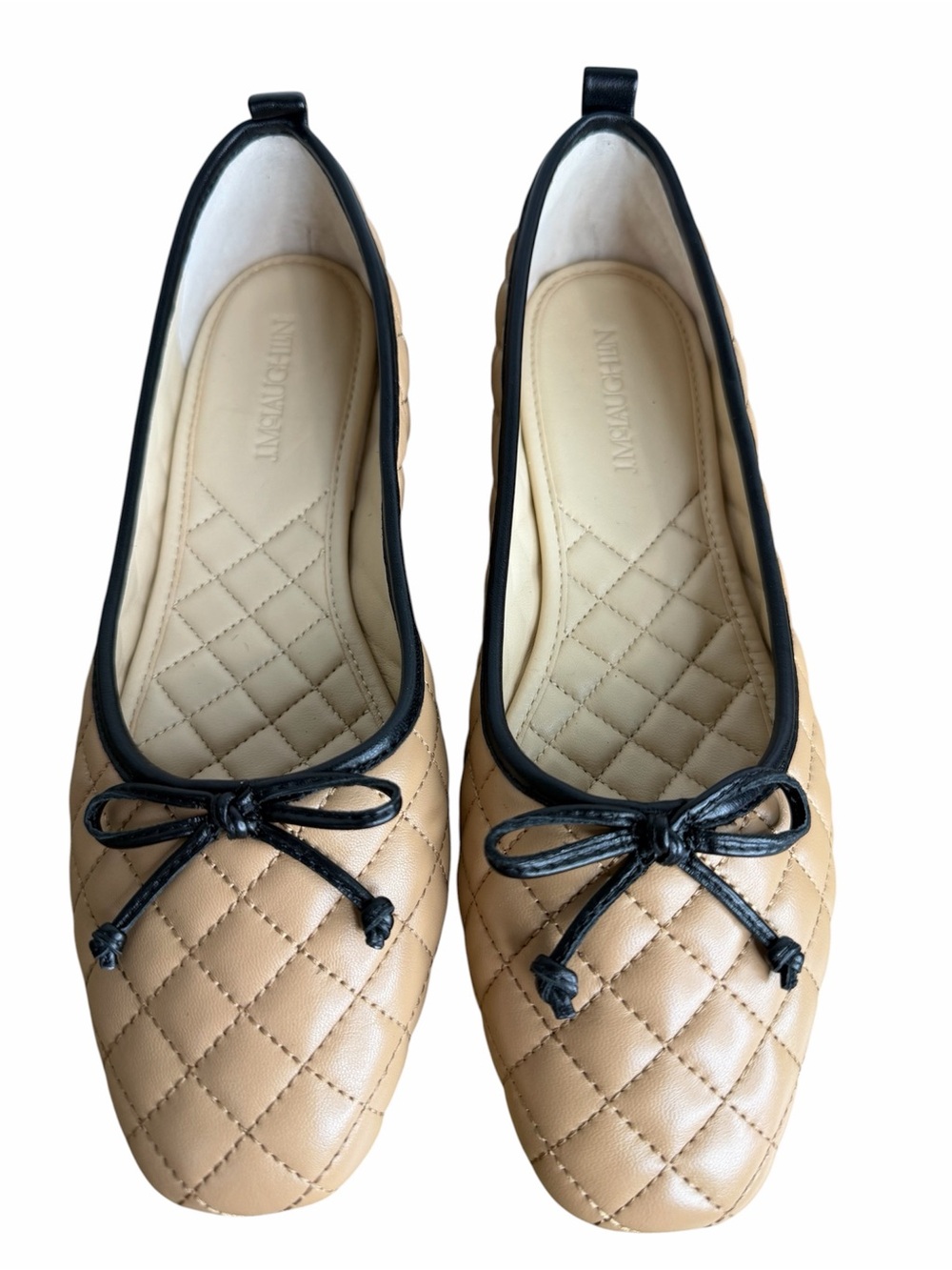 J. McLaughlin Anastasia Quilted Leather Flats size 7M Beige/Black Shoes Ballet